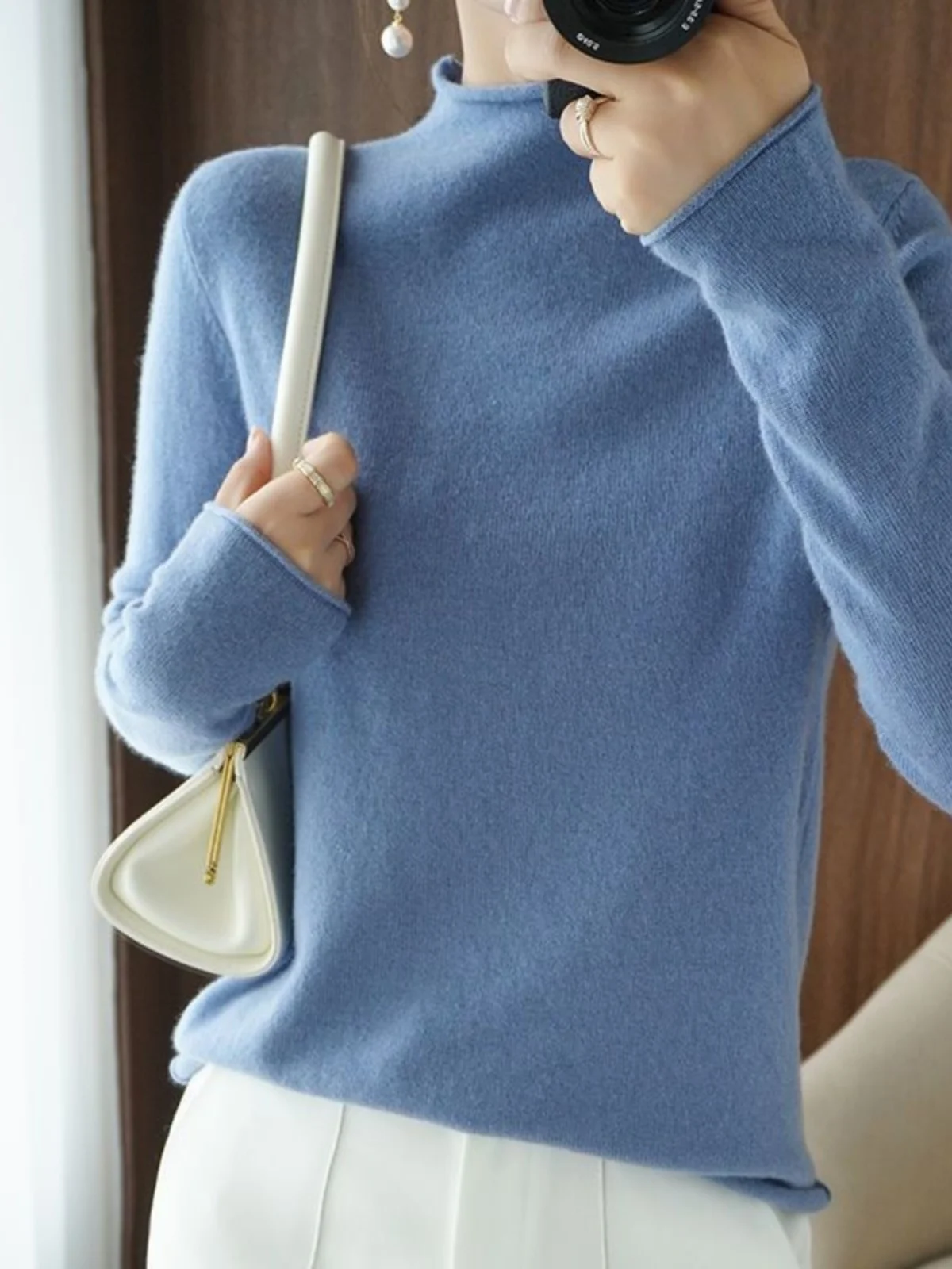 

New Women's Half-High Collar Long Sleeve Knitwear Base Layer Pure Color Versatile Slimming Stylish Inner Wear Autumn Winter