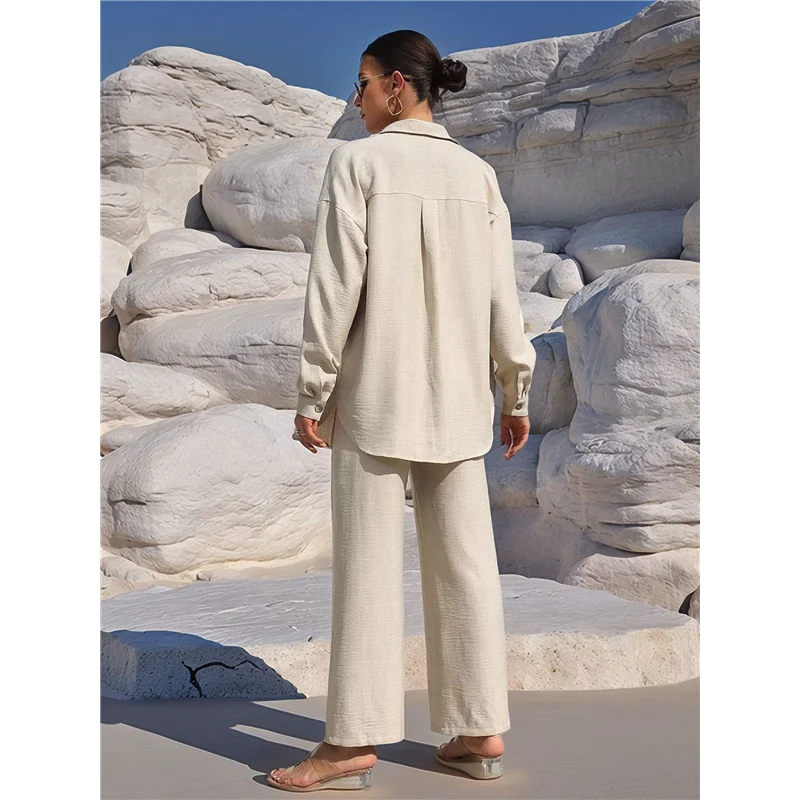 Traje largo de verano para mujer, camisa de dos piezas, pantalones superiores, ropa deportiva informal de dos piezas para vacaciones en la playa