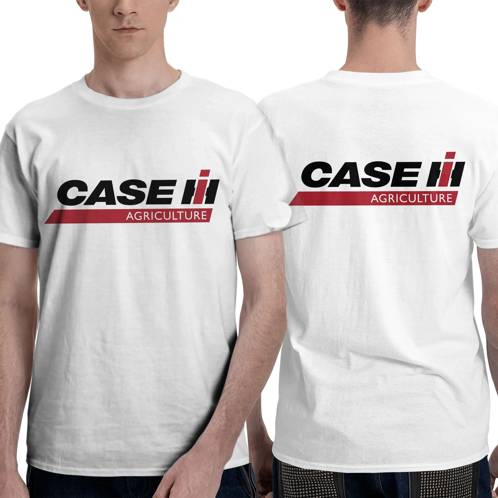 Tractor Case Logo Men T-Shirt Double Sided Oversized T Shirts Men's Crew Neck Cotton Tees Short Summer Male