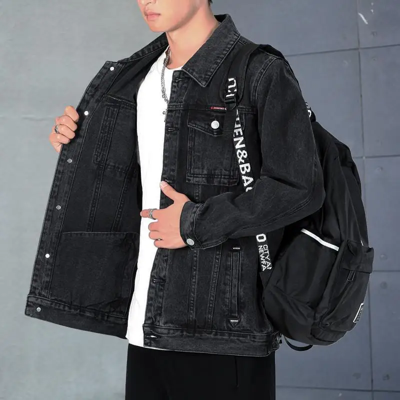 

Мужская джинсовая куртка из чистого хлопка, весенне-осенняя повседневная рабочая одежда с воротником, верхняя одежда с несколькими карманами, теплая ткань для джинсов со стойкой