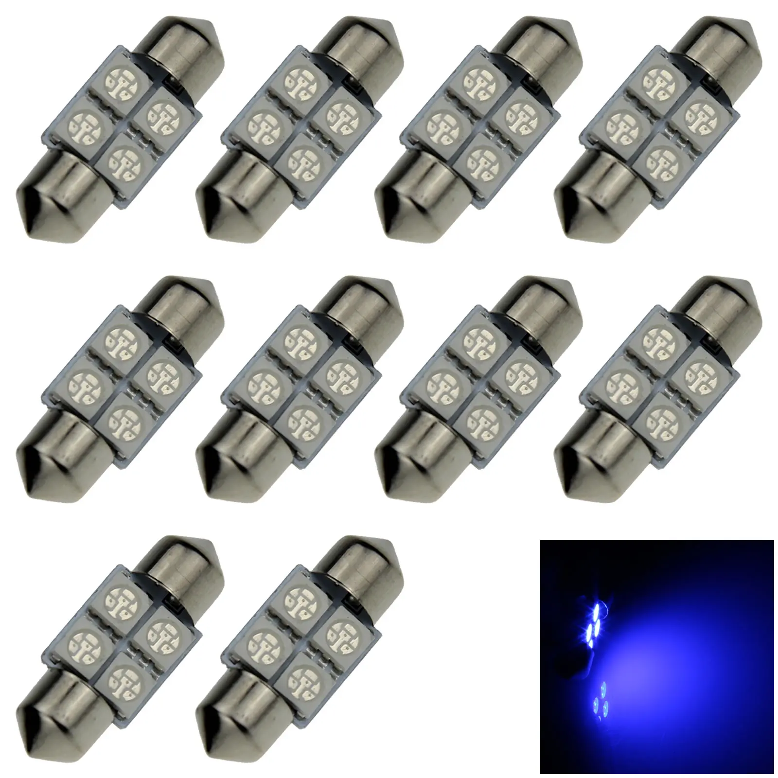 10x Blue Car 31MM Festoon Light marker Blub 4 Emitters 5050 SMD LED 30mm I003-B