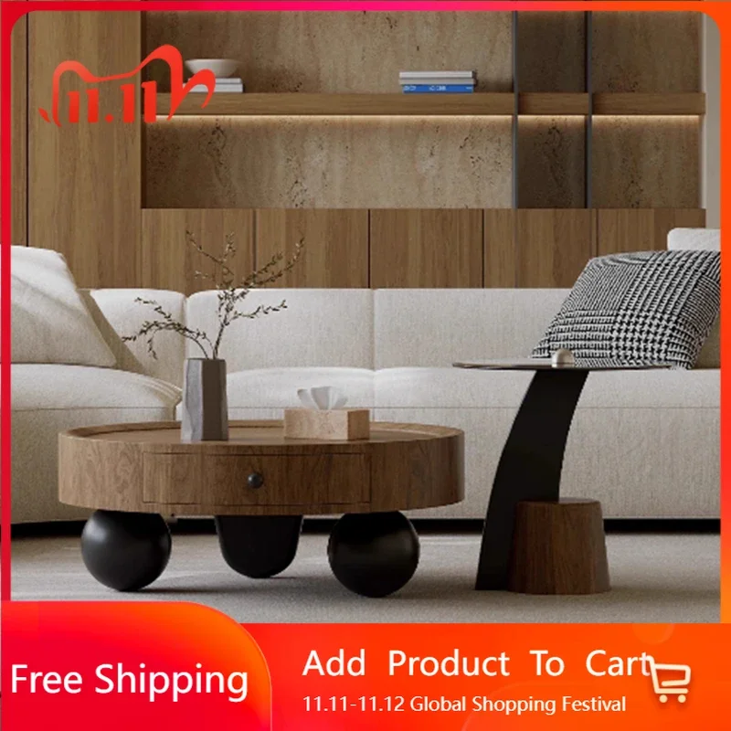 

Nordic Storage Coffee Table Round Drawers Unique Living Room Wood Side Table Decoration Modern Meubles Entrance Hall Furniture