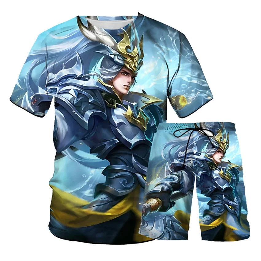 

Комплект повседневной одежды (футболка и шорты) для учащихся средних и старших классов: белая ткань Milk Silk с принтом «Белый дракон»