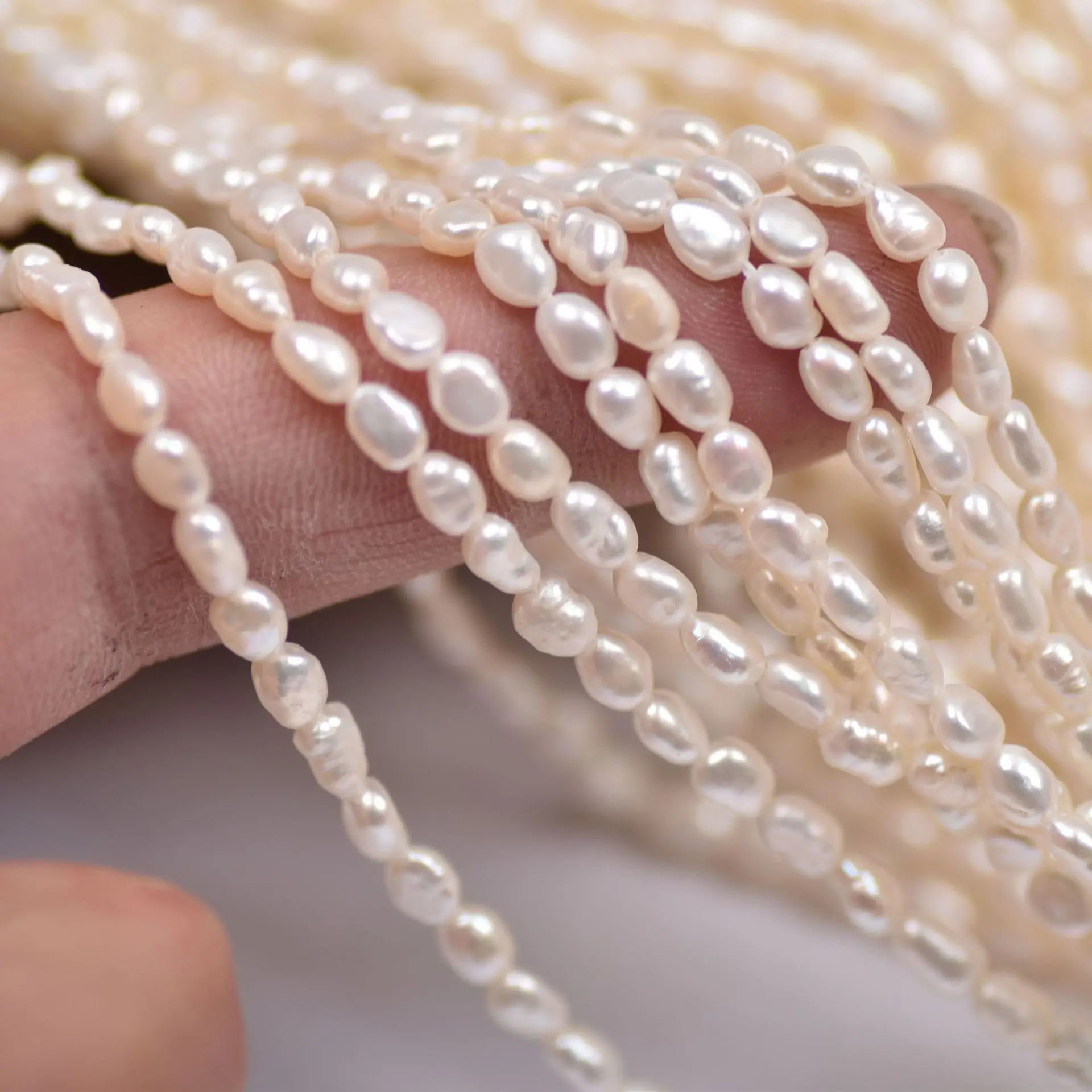 Irregular 3-4mm High Quality Baroque Loose Beads Bulk Freshwater Pearl Chain, Stone Shape Pearls