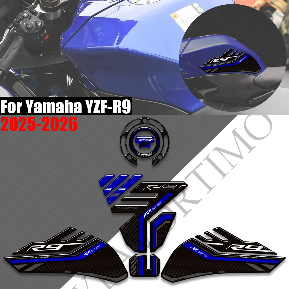 For YZF-R9 YZFR9 YZF R9 2025 2026 Motorcycle  Tank Pad TankPad Cap Grips Gas Fuel Kit Knee Stickers Decals Protection
