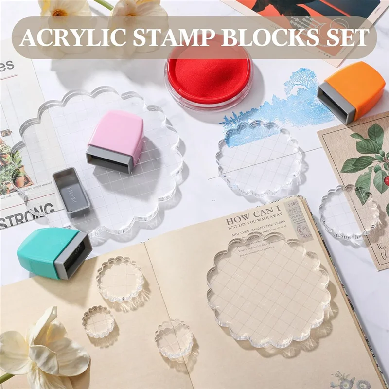 

AFOURT-7 шт., набор акриловых блоков для штампов, прозрачные блоки для штамповки, инструменты с сеткой и ручкой, декоративные блоки для штампов для детей
