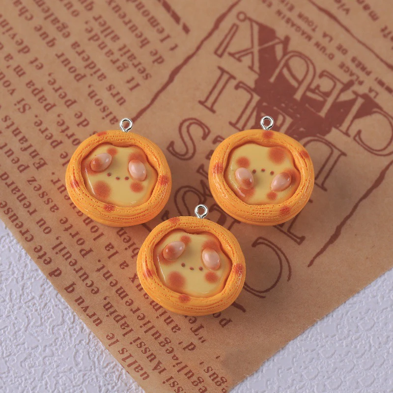 10Pcs Cute Bear Egg Tart Cheese Bread Charms Resin Simulation Food Pendants for Jewelry Make DIY Crafts Keychain Earrings