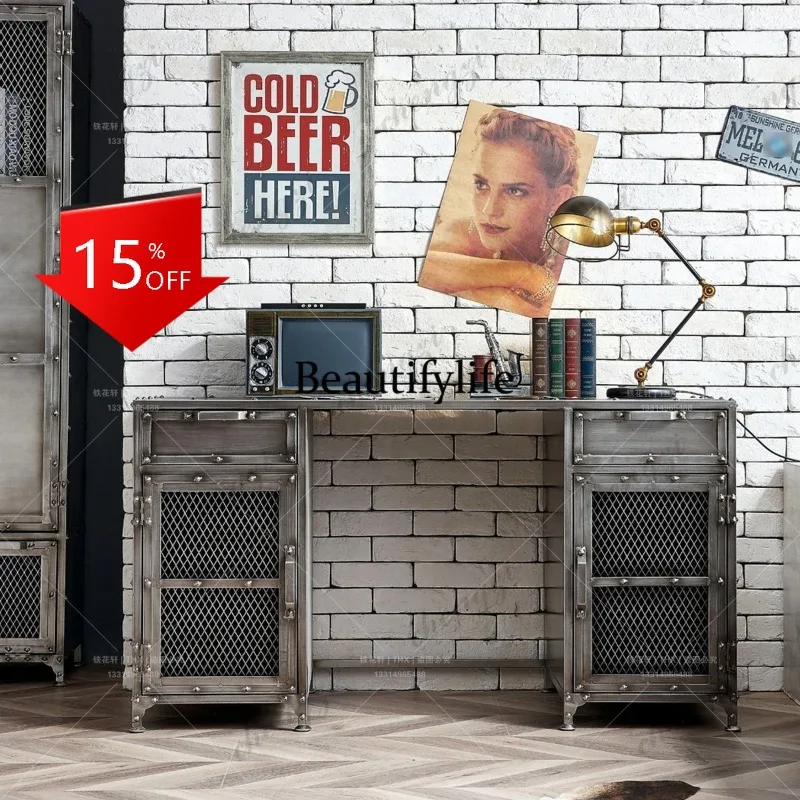 D80 Industrial style desk computer e-sports table wrought iron retro writing desk learning creative desk