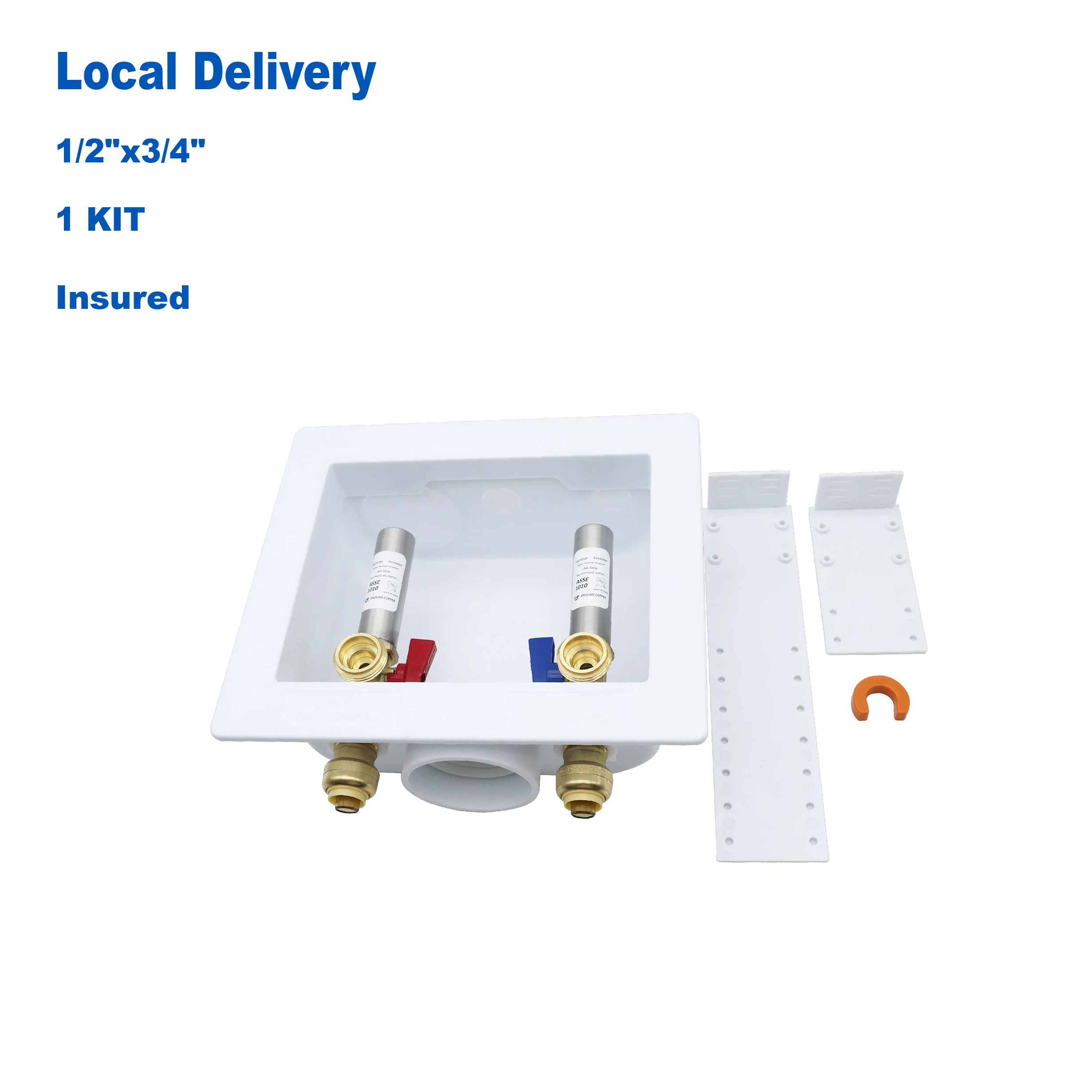 

KING SMART Washing Machine Outlet Box with SS Water Hammer Arrestor;1/2" Push Fit,3/4" MHT Outlet, 1/4 Turn; 1 Pcs/Case; 81216