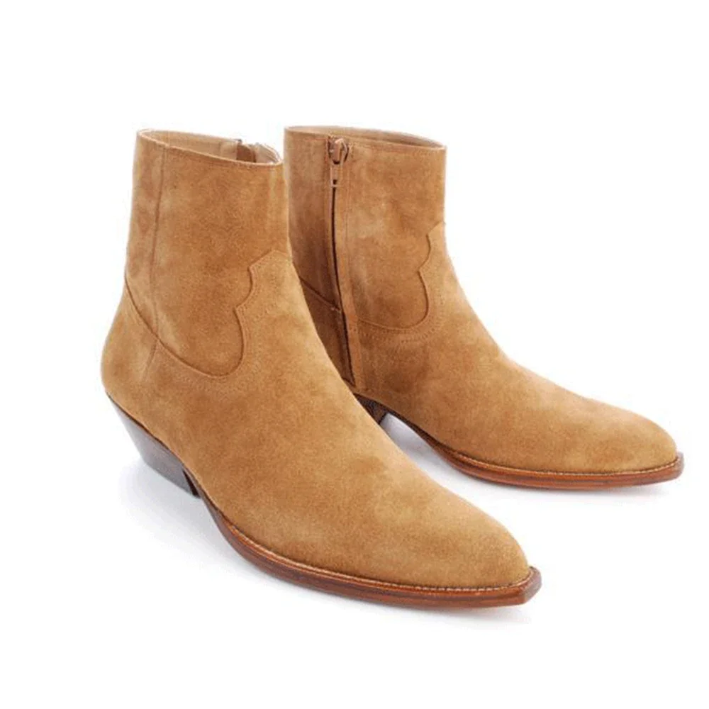 

Мужские ботинки челси из нубука и замши с острым носком и квадратным каблуком, модные, однотонные, из натуральной кожи, на щиколотке