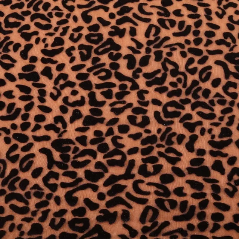 Brokatowa elastyczna aksamitna tkanina w kolorze khaki Leopard Print Flokowana tkanina żakardowa Afrykańska tkanina koronkowa do szycia odzieży DIY