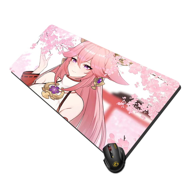 Genshin Impact Mouse Pad Yae Miko ملحقات الألعاب حصيرة مكتبية ألعاب الكمبيوتر KOVER لوحة المفاتيح ماوس الحصير Deskmat لوحة ماوس للكمبيوتر المحمول البساط Xxl