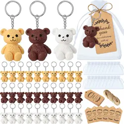 10-50 Sets Mini Bear Keychains with Organza Bags Thank You Tags for Baby Shower Bear Theme Party Return Favors Supplies Gifts
