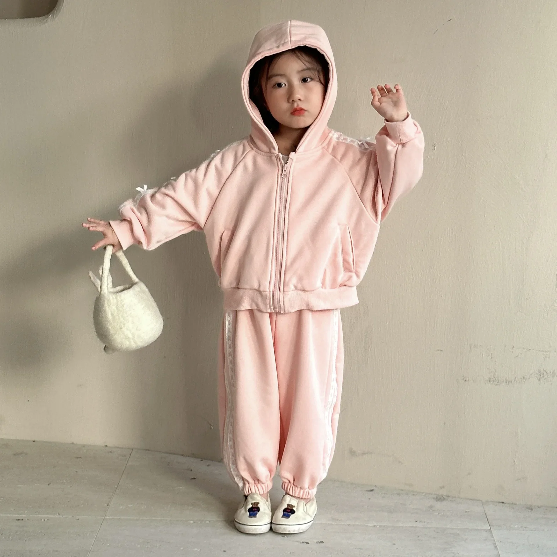 Children's Spring and Autumn Bow clothing Set  for Girls clothes Hooded Sweatershirt and pants Casual Two-piece Set