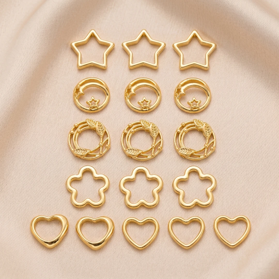 10pcs 18K Gold Plated Heart Star Frame Beads Spacer Petal Blossom Connector Link DIY Bracelet Earrings Beading Jewelry Making view 2