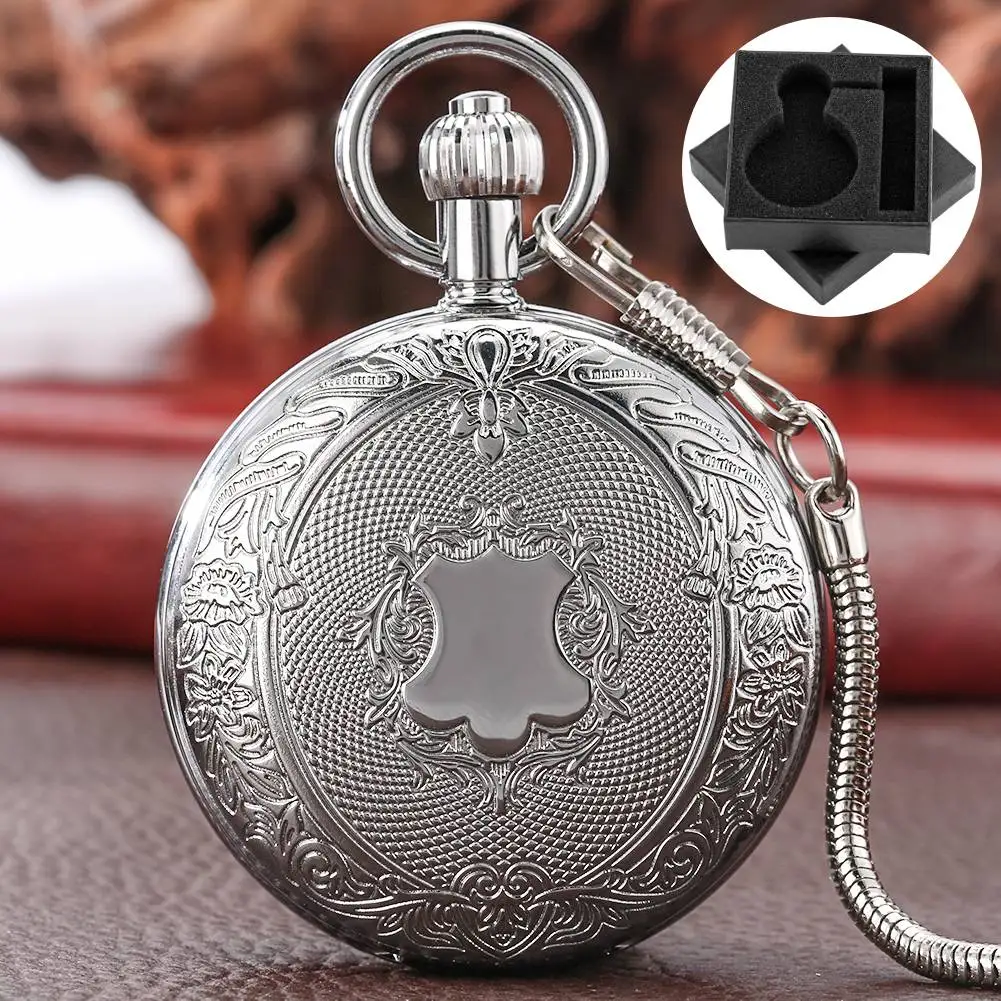 

Серебряные медные механические карманные часы с автоподзаводом и синими римскими цифрами на циферблате, антикварные стильные часы с подвеской на цепочке-брелок, подарок