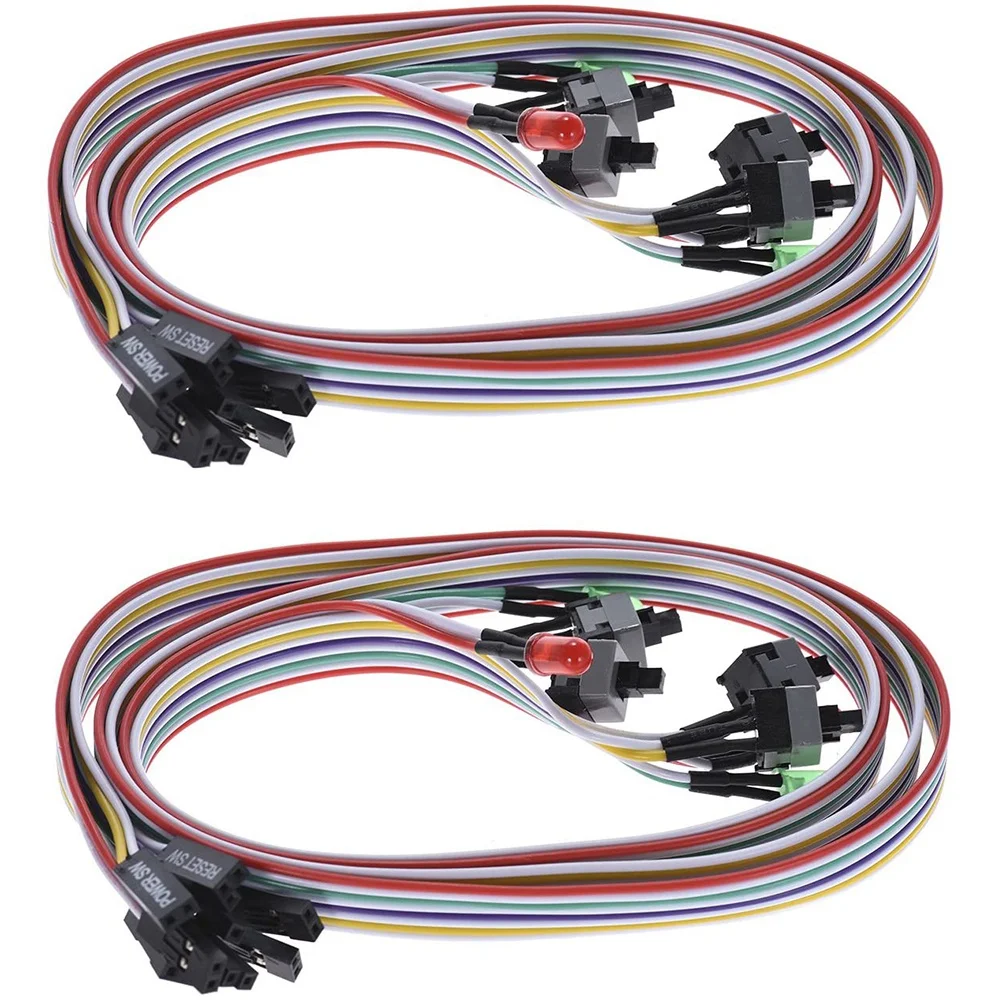 A27F-Computer Case ATX Power On Off Reset Switch Cable With 2 LED Light Light Red Green ATX Case Front Bezel Wire,65Cm