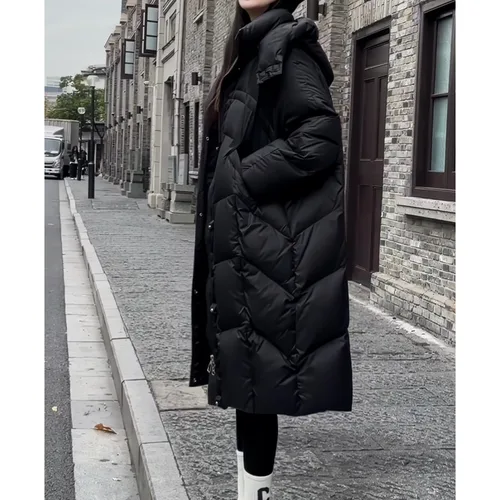 긴 다운 재킷 여성용 긴 2023년 가을 95% 이상 백조의 깃털 후드 얇은 여성용 다운 재킷 패딩 겨울 자켓 겨울 재킷 