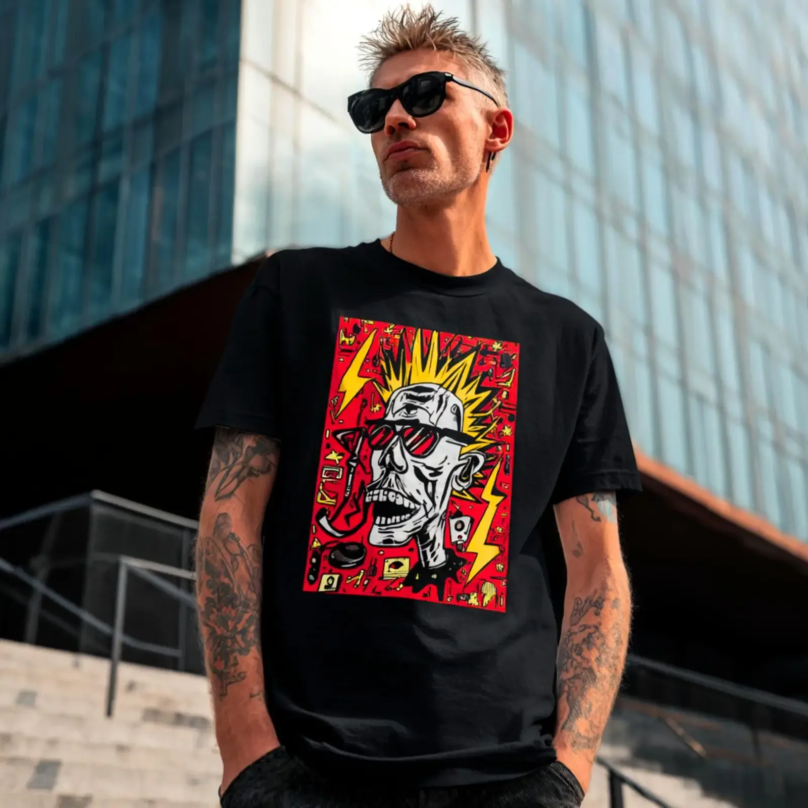 BoltHead classic tee streetwear graphic graffiti punk clothing mohawk vintage Washed Slightly Stylish homme Stretched