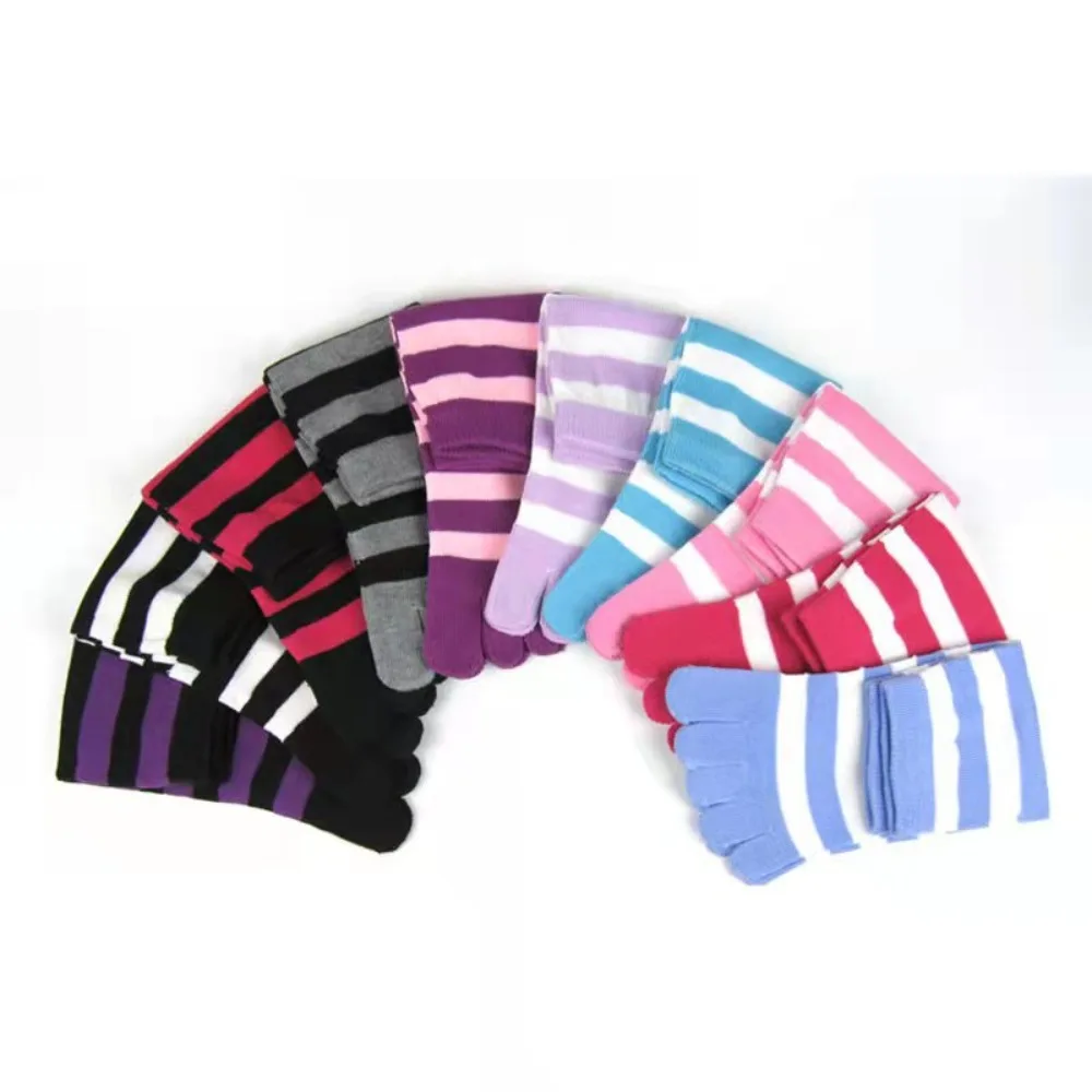 

3/6Pairs Random Color Cozy Floor Slippers Hosiery Girls Female Full Toe Socks Cotton Sock Stripe Toe Separated