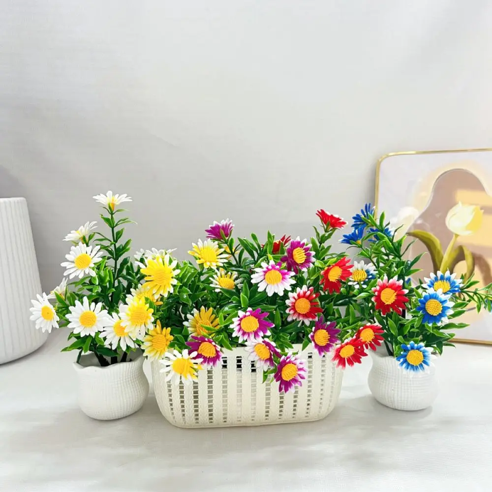 Decorative Artificial Daisy Plant Pot Realistic Faux Floral Ornament Household Room Office Desk Interior Decor