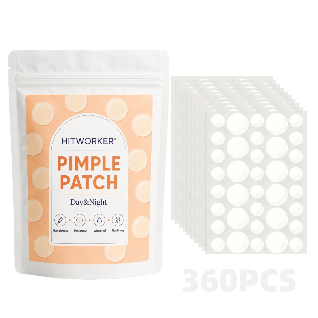 360PCS Pimple Cover Patches, Clear-Look Hydrocolloid Beauty Patches For Day And Night Use, Hemmed Style Easy Peel Spot Cover