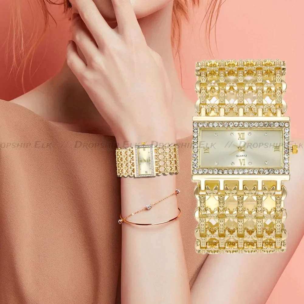 Luxury Fashion Women Watches Shining Dial Design Qualities Ladies Quartz Wristwatches Diamond Square Female Alloy Bracelet Clock