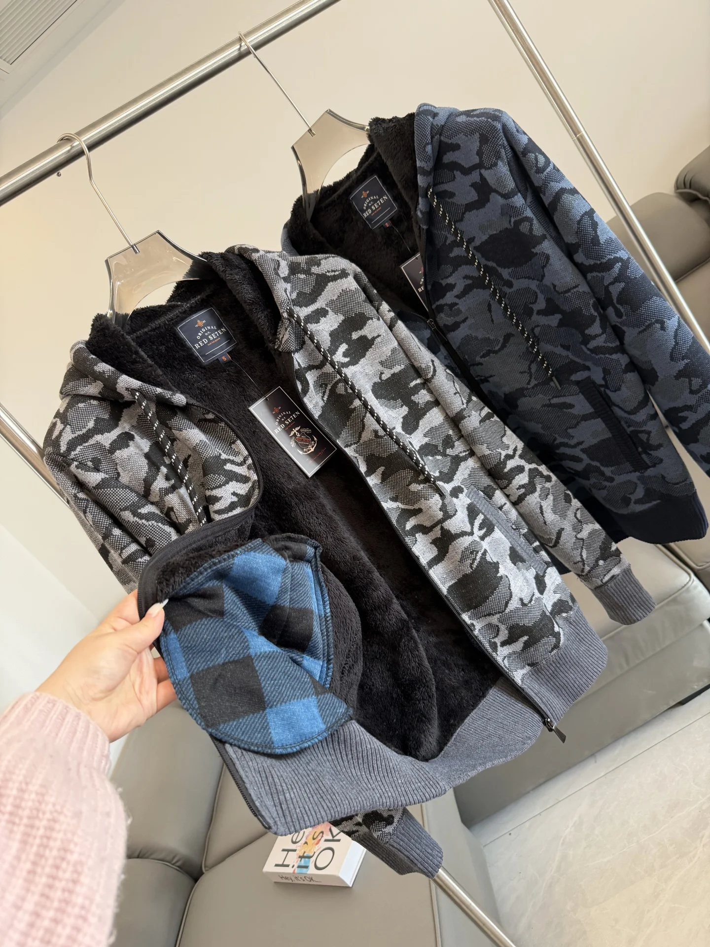 

American Sle Heavyweight Fce Lined Warm Men's Outdoor Casual Hooded Camouflage Open Cardigan Sweatirt for Autumn Winter