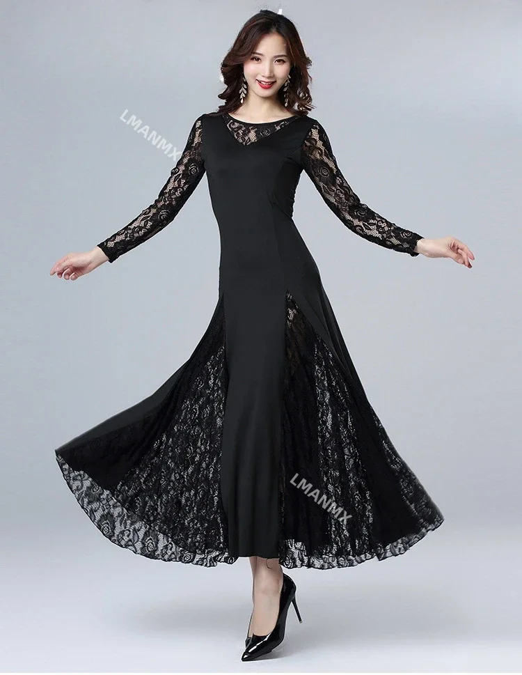 Adult Long Sleeve Lace Stitching Modern Dance Dress Dance Competition Big Skirt Dress Modern Dancing Clothes Practice