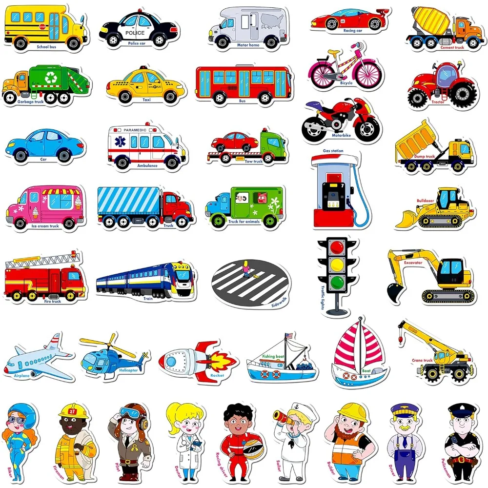 Fridge Magnets, Set of 40 Vehicle and Occupation Fridge Magnets, Magnetic Traffic-Themed Fridge Decorations