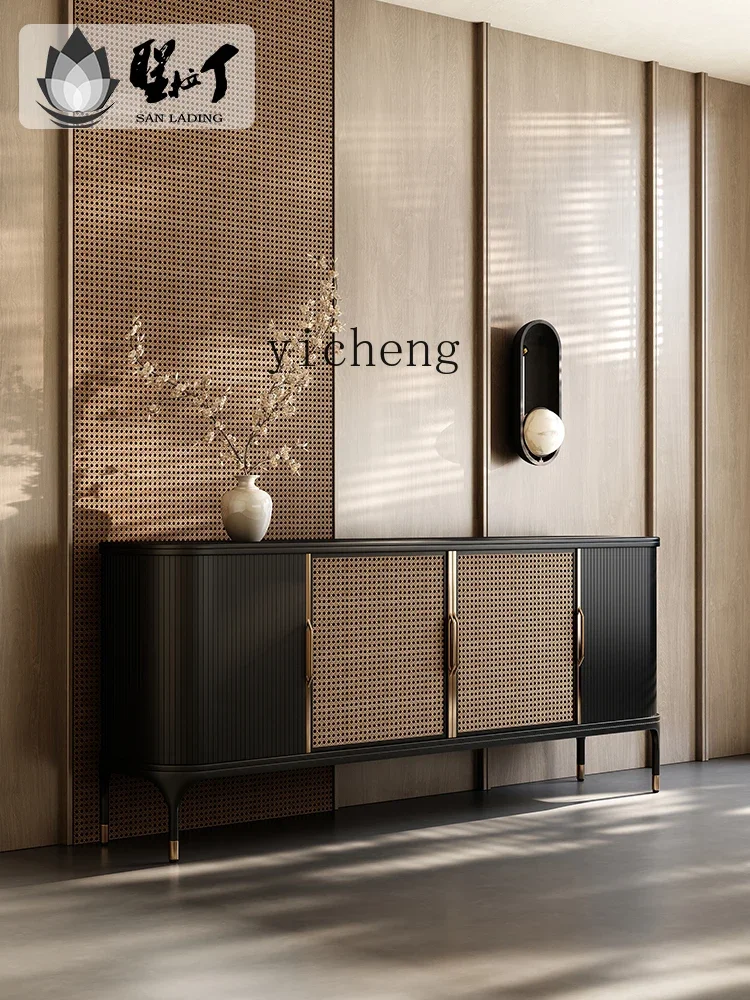 Solid Wood Home Entrance Cabinet Vintage Rattan Sideboard Cabinet Living Room Mid-Ancient Hallway Shoe Cabinet