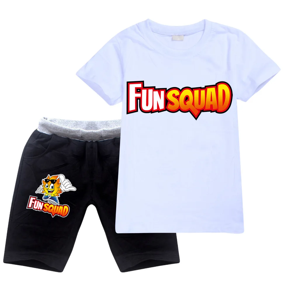 New Girls Clothes Fun Squad Gaming Sportswear Kids Summer T-shirt Tops + Pants Cotton Short Sleeve Outfits Children Clothing