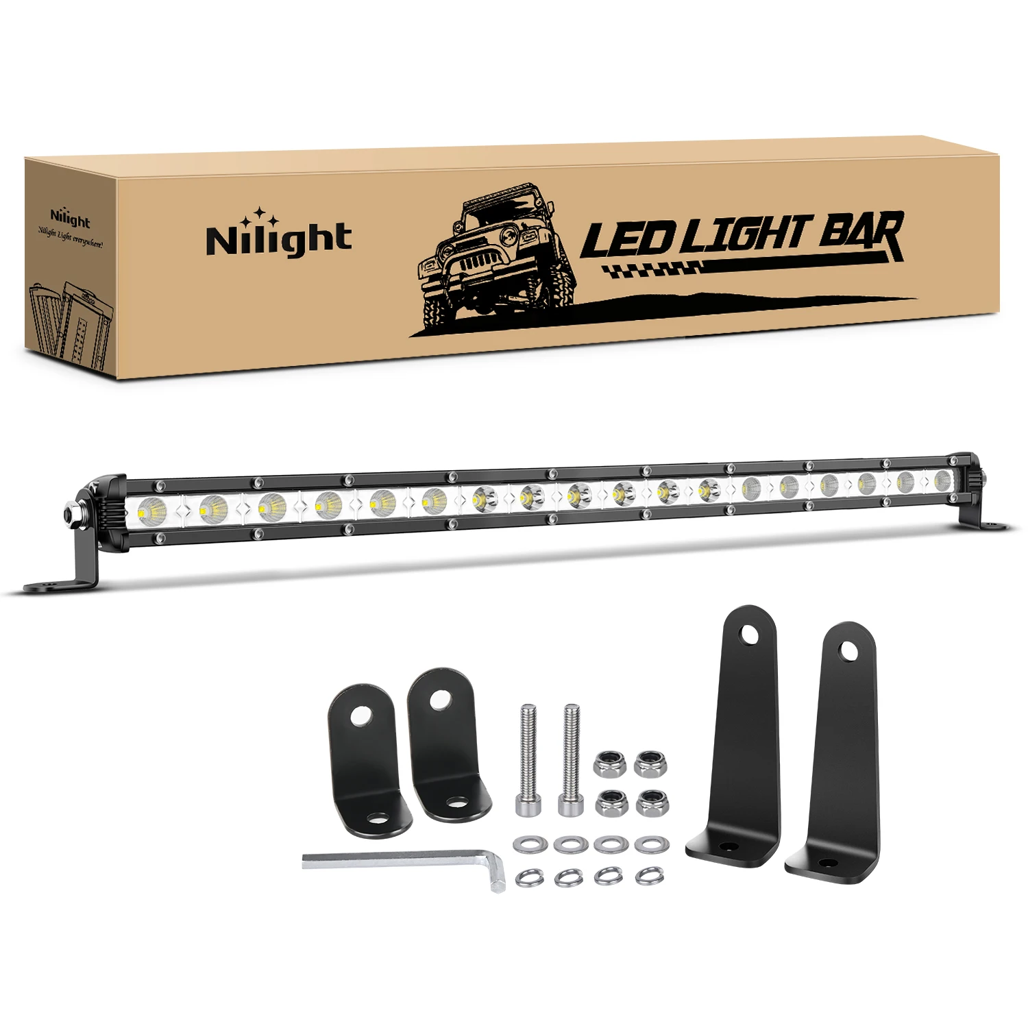 Nilight Single Row LED Light Bar Ultra-Slim Spot Flood Combo Beam Pod 20 Inch 54W Fog Driving Work Roof Bumper Lighting for Offroad 4x4 Trucks SUV ATV UTV
