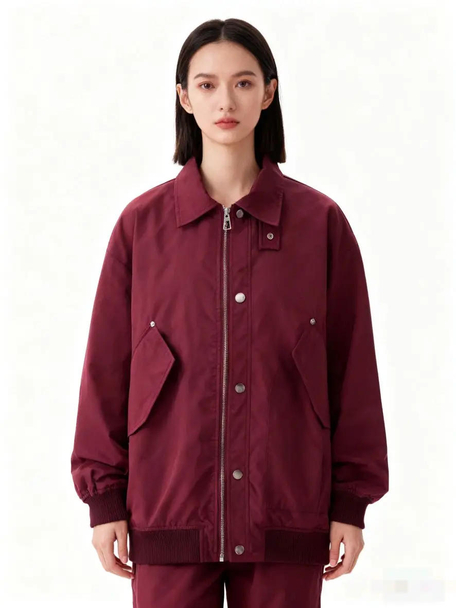 سترات بومبر سترة نسائية داخل جيوب خريفي شبكي بألواح حزام خصر احترافي حديث OL Cleanfit بسيط غير رسمي #5