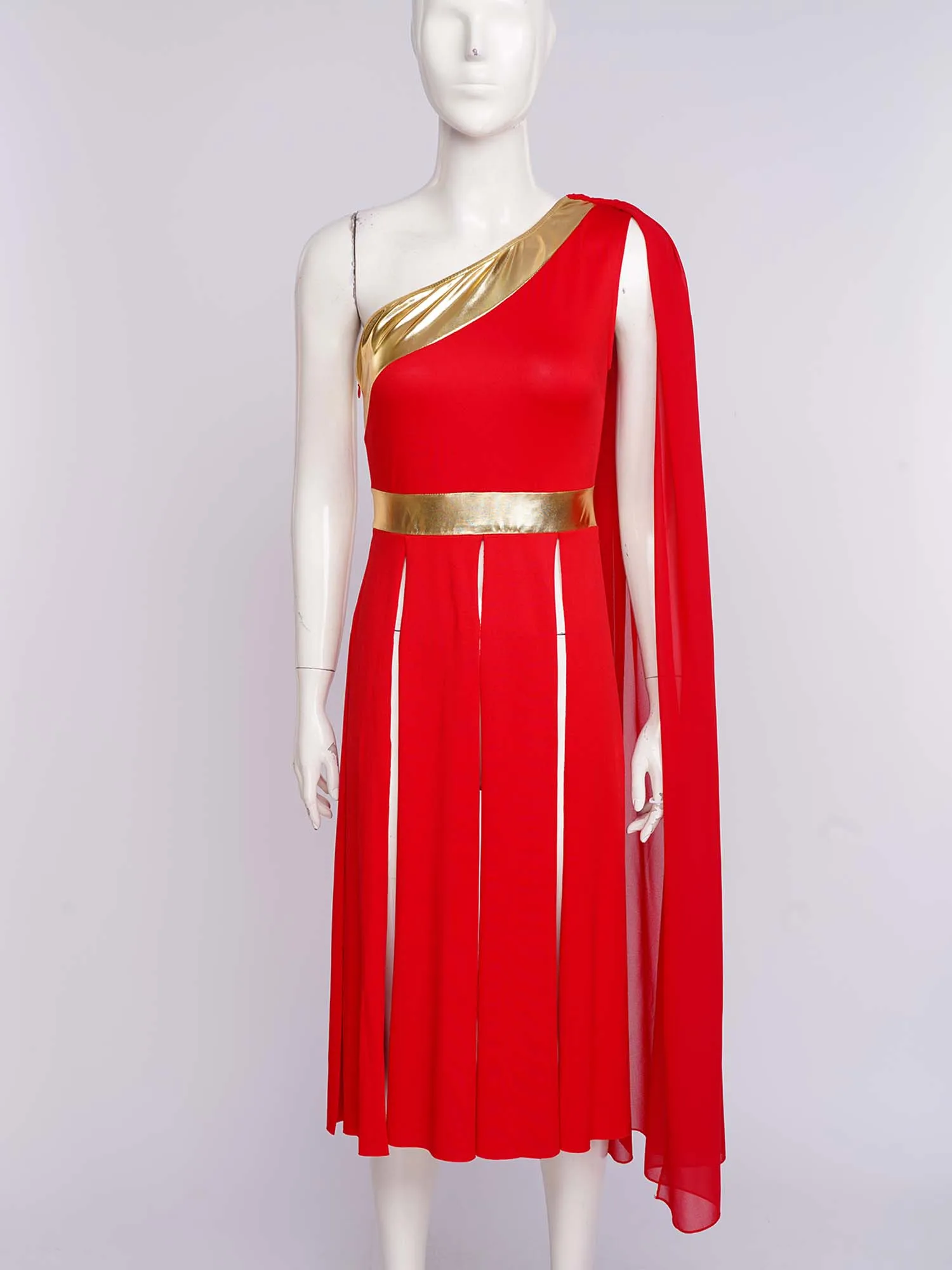 Robe de danse de louange pour femmes, vêtements de danse lyrique, sans manches, ourlet fendu, tunique avec drapé, Costume de reine romaine d'halloween