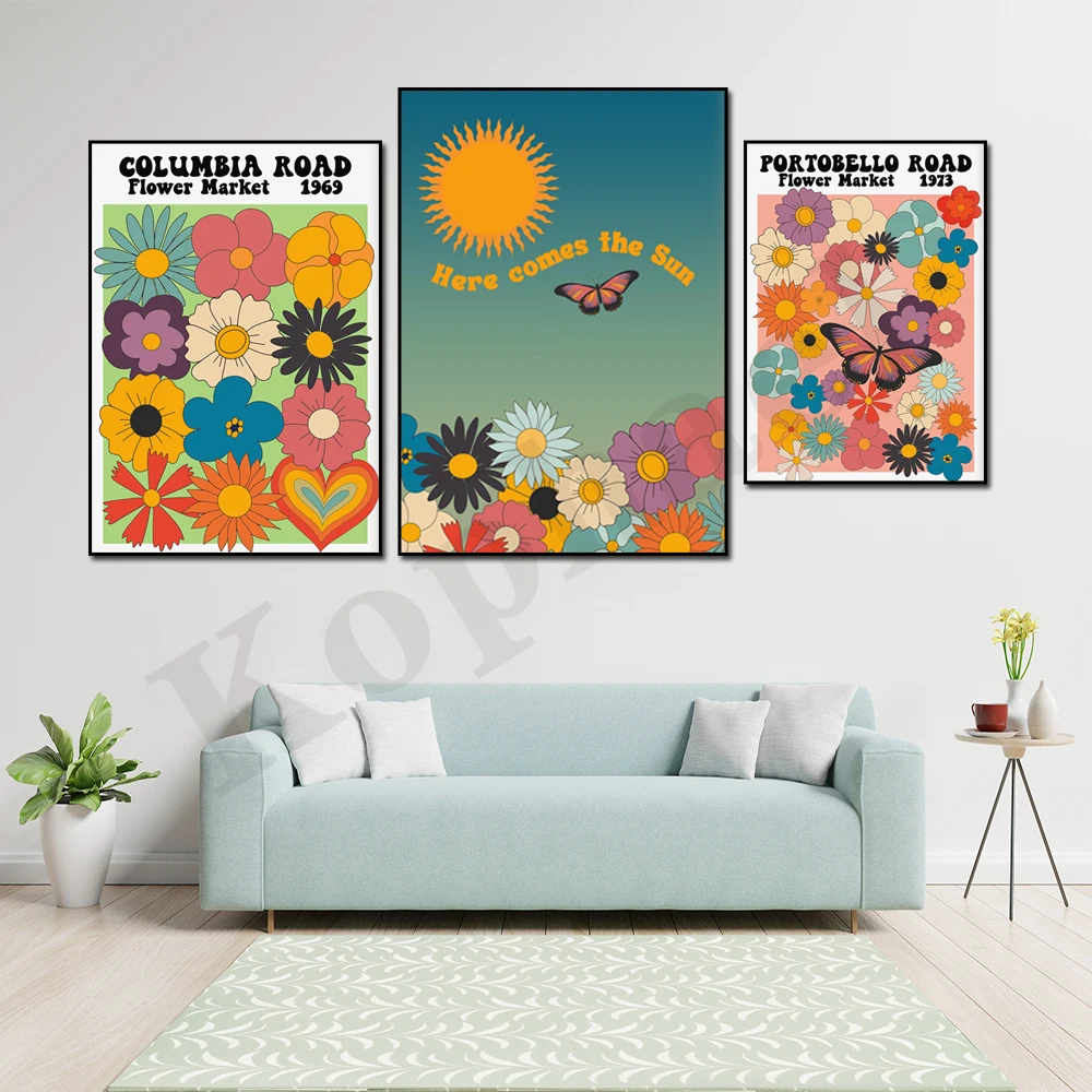 60s 70s Colorful Retro Hipster Trend Boho Floral Power Wall Art Y2K Poster