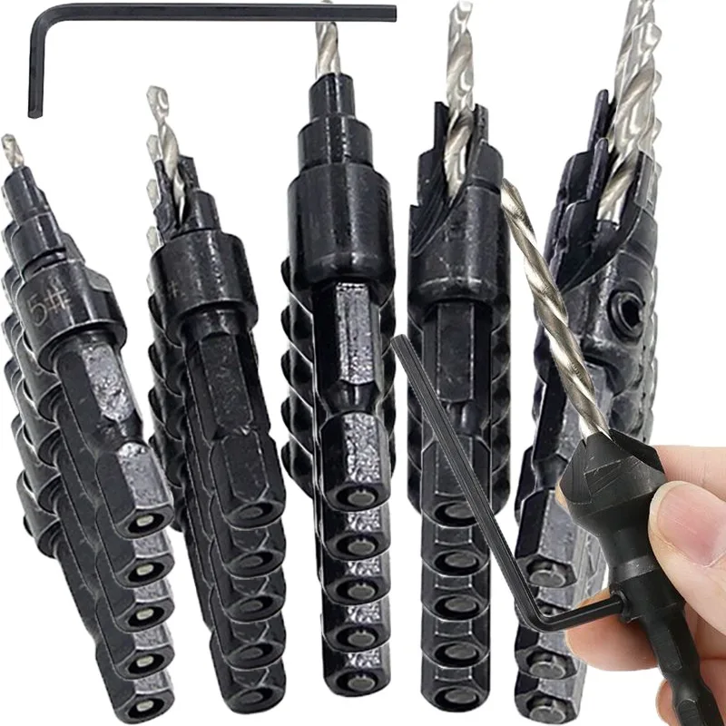 

6-30pcs Woodworking Countersink Drill Bit Set Hexagonal Handle Countersunk Fried Dough Twist Drill Hardware Power Tools