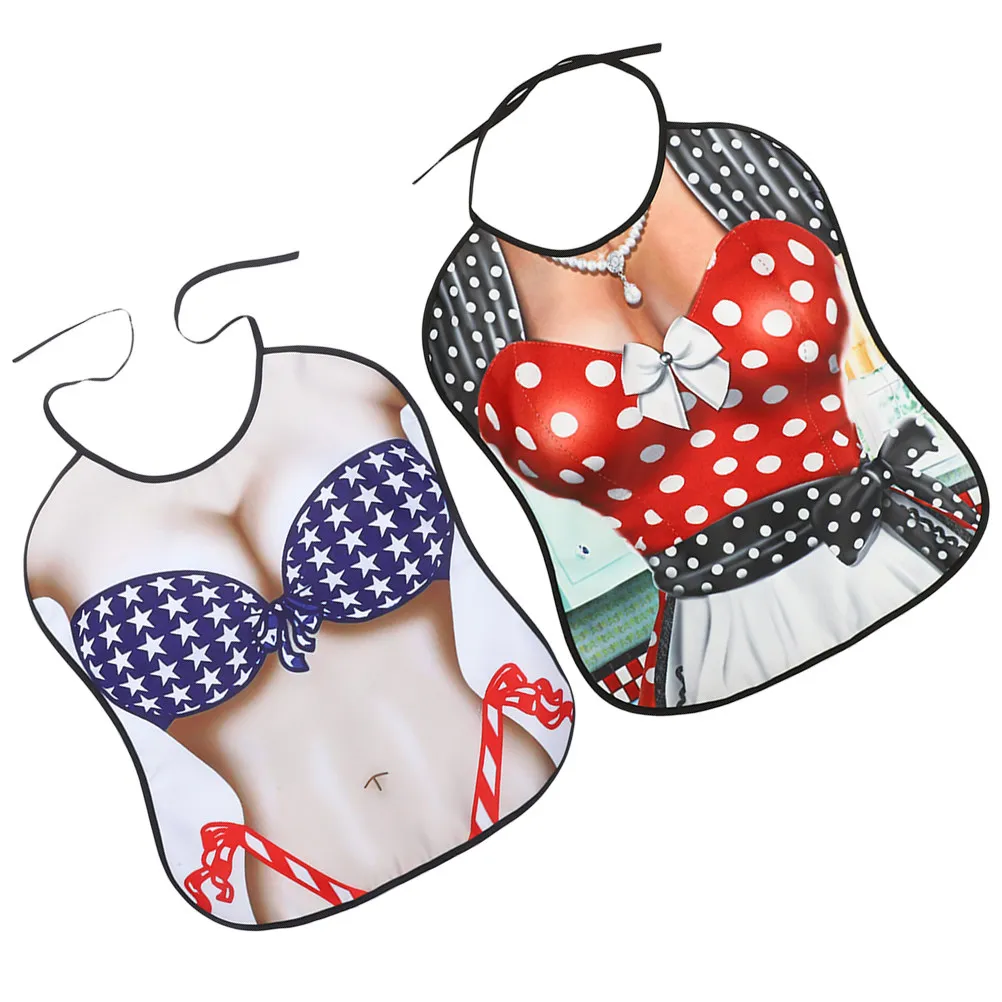 

2Pcs Creative Adult Bib Washable Reusable Funny Bibs Decorative Hot Pot Kitchen Party Prank Aprons Washable Adult Bib