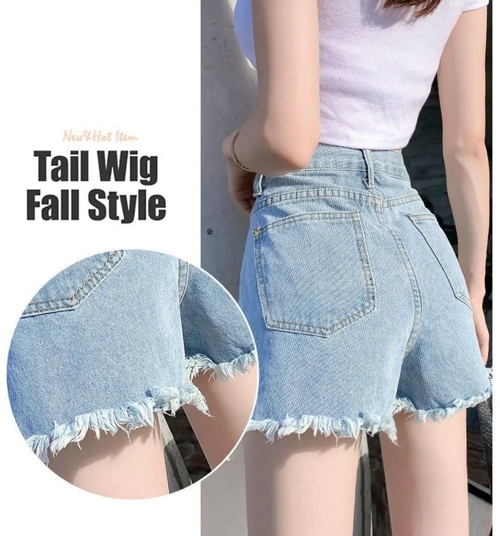 Trendige Dehnbare Jeans-Shorts für Damen, Hochgeschnittene Zerrissene Denim-Shorts mit Ausgefranstem Saum, Vielseitige Kurze Hosen für den Sommer – Detail 5