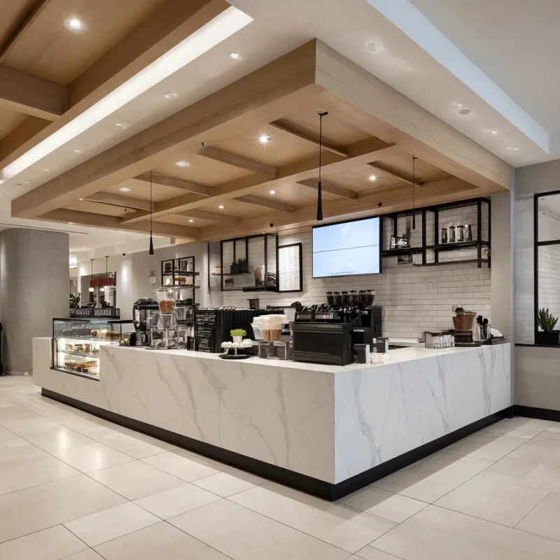 custom.Modern Style Kioks Coffee Shop Furniture Luxurious Interior Design Shopping Mall Coffee Stores-Display Racks Cafe