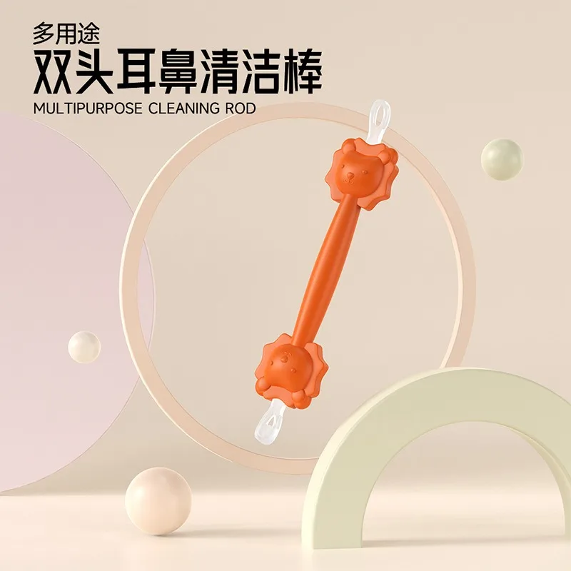 Cartoon Lion Baby Nasal Discharge Cleaning Rod Children Ear Cleaning Tool Double Headed Ear Nose Cleaning Spoon Baby Health Care