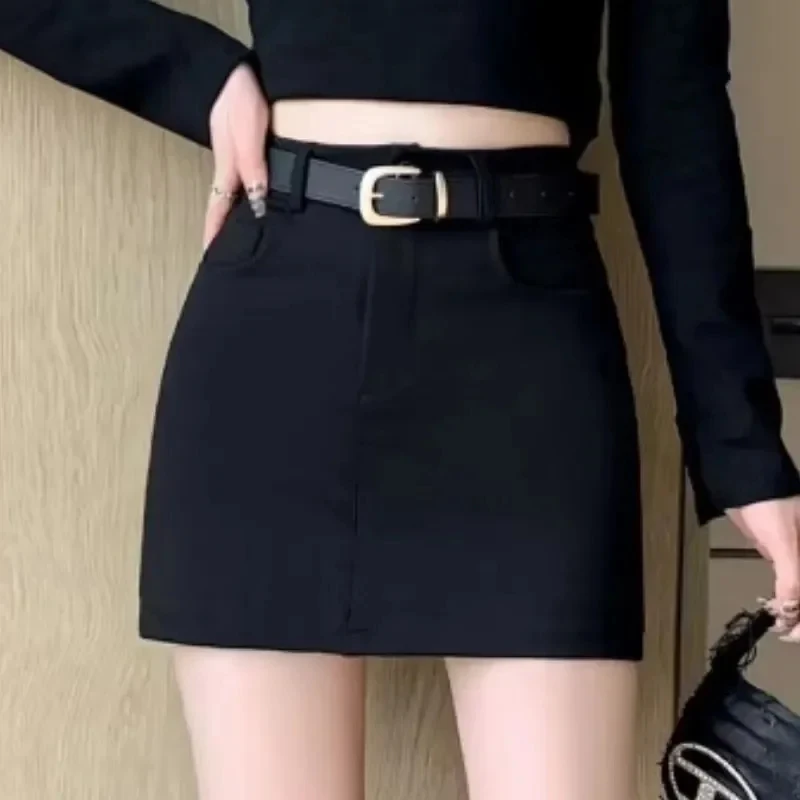 2026 New Spring Summer High-waisted Elegant Mini Dress For Women Anti-exposure A-line Hip Package Skirt Black