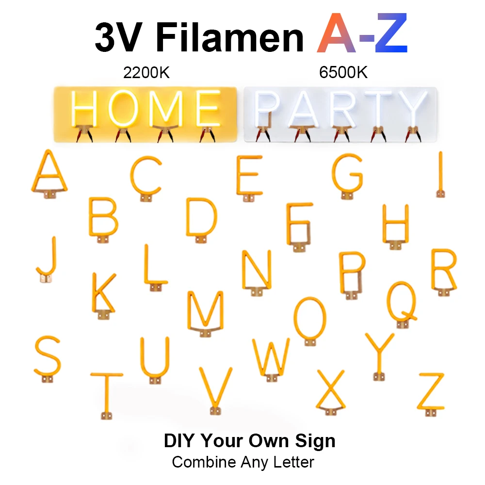 Any combination Letter Filament  2200K/6500K DIY photo booth backdrop cafe ambient lighting shop sign decoration banquet