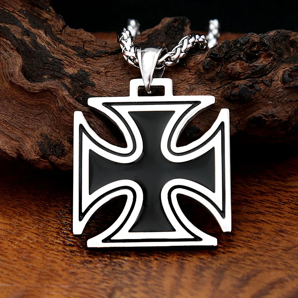 Men's Classic Knights Templar Iron Cross Pendant Necklace 316L Stainless Steel Punk Hip Hop Fashion Biker Jewelry Dropshipping