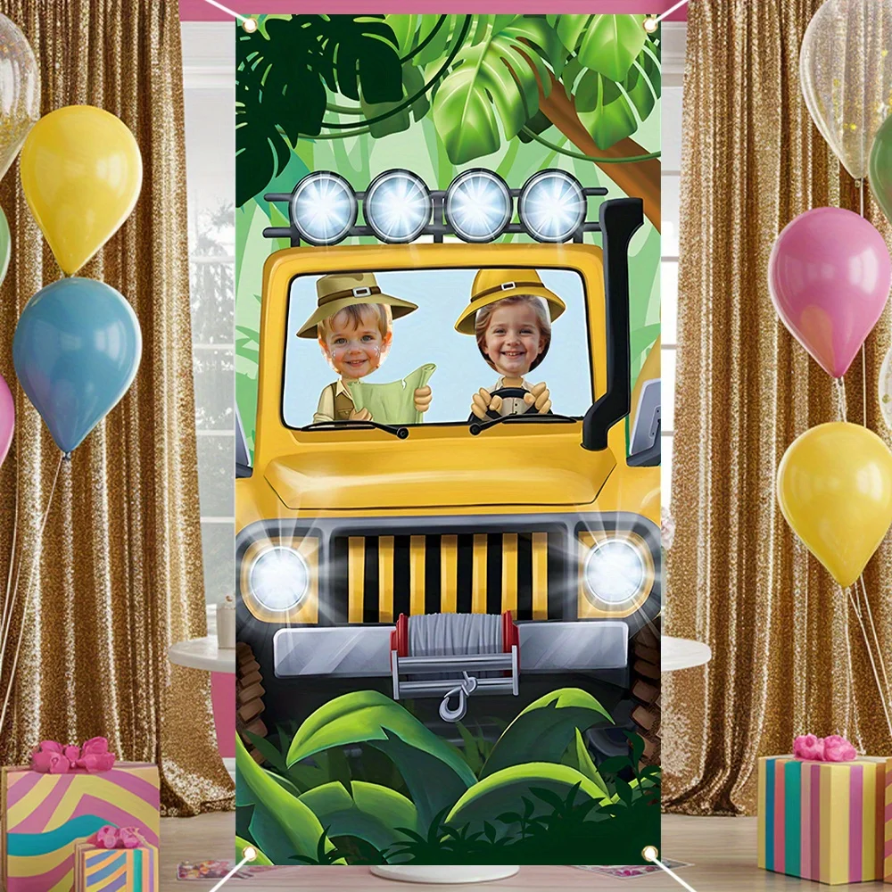 لافتة باب لصور سفاري الغابة من الفينيل، خلفية سفاري، خلفية مغامرة، لعبة الغابة المضحكة، لوازم ديكور حفلات أعياد الميلاد للأطفال #4