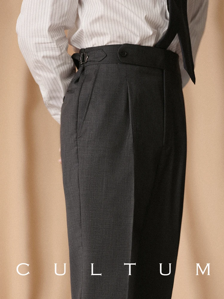 

Cultum Men's Busin Casual Straight Leg Pants 50% Wool Drapey Prince of Ws Che Long Trousers Autumn Season Polyester F...