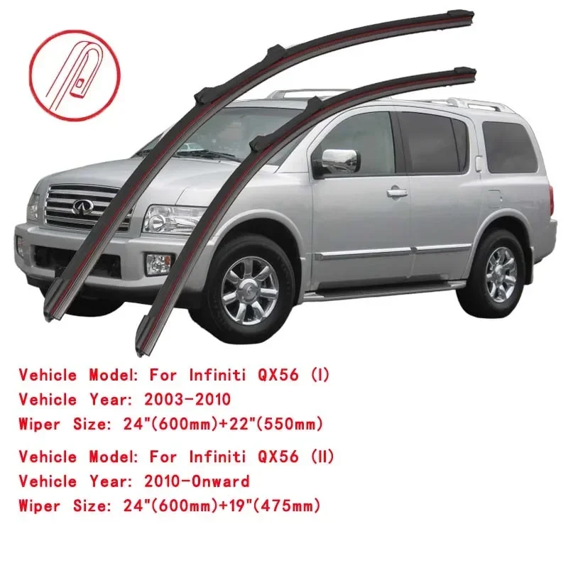 For Infiniti QX56 4WD AWD SUV 2004 2006 2008 2010 2012 2014 2016 2018 2019 2021 2022 Car Brushes Double Rubber Windshield Wipers