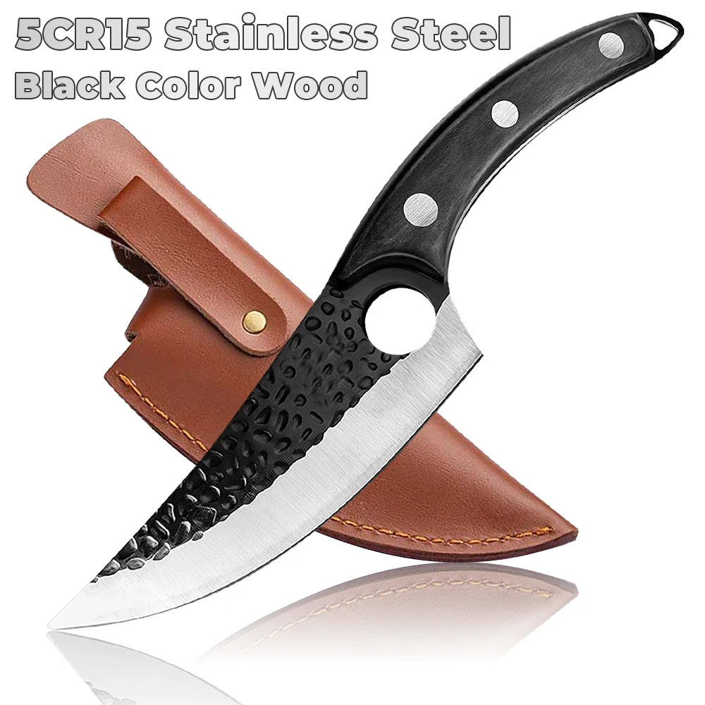 Kitchen Knife Fish Boning Knives Fruit Meat Cleaver Three-blade Kitchen Stainless Steel Utility Chef Knife with Hole Holster