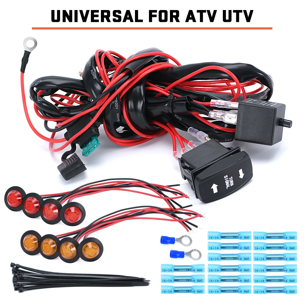 Universal 12V ATV UTV Rocker Switch Turn Signal Kit Street Legal Kit with 8 Left & Right Signal Lamps For Polaris Ranger RZR