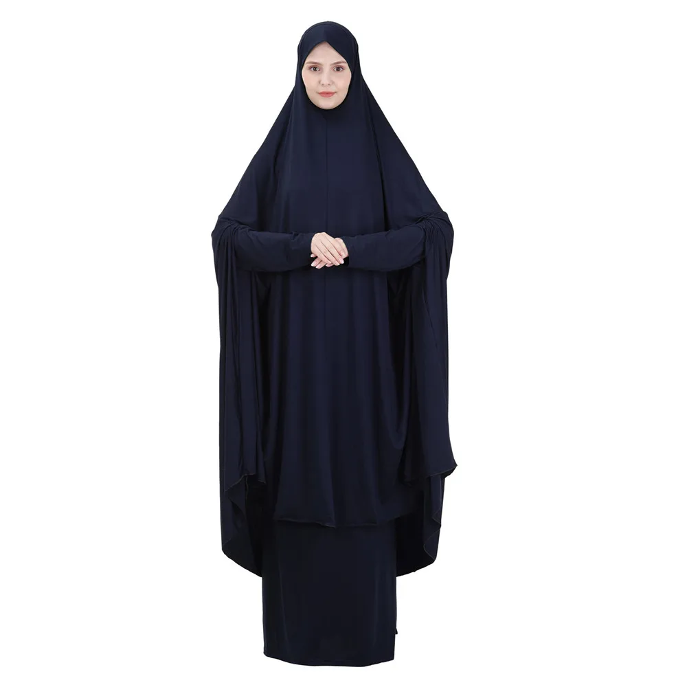 Eid Hooded Muslim Women Hijab Dress Prayer Garment Gowns Abaya 2 Piece Long Khimar Ramadan Gown Abaya Skirt Set Islamic Clothes